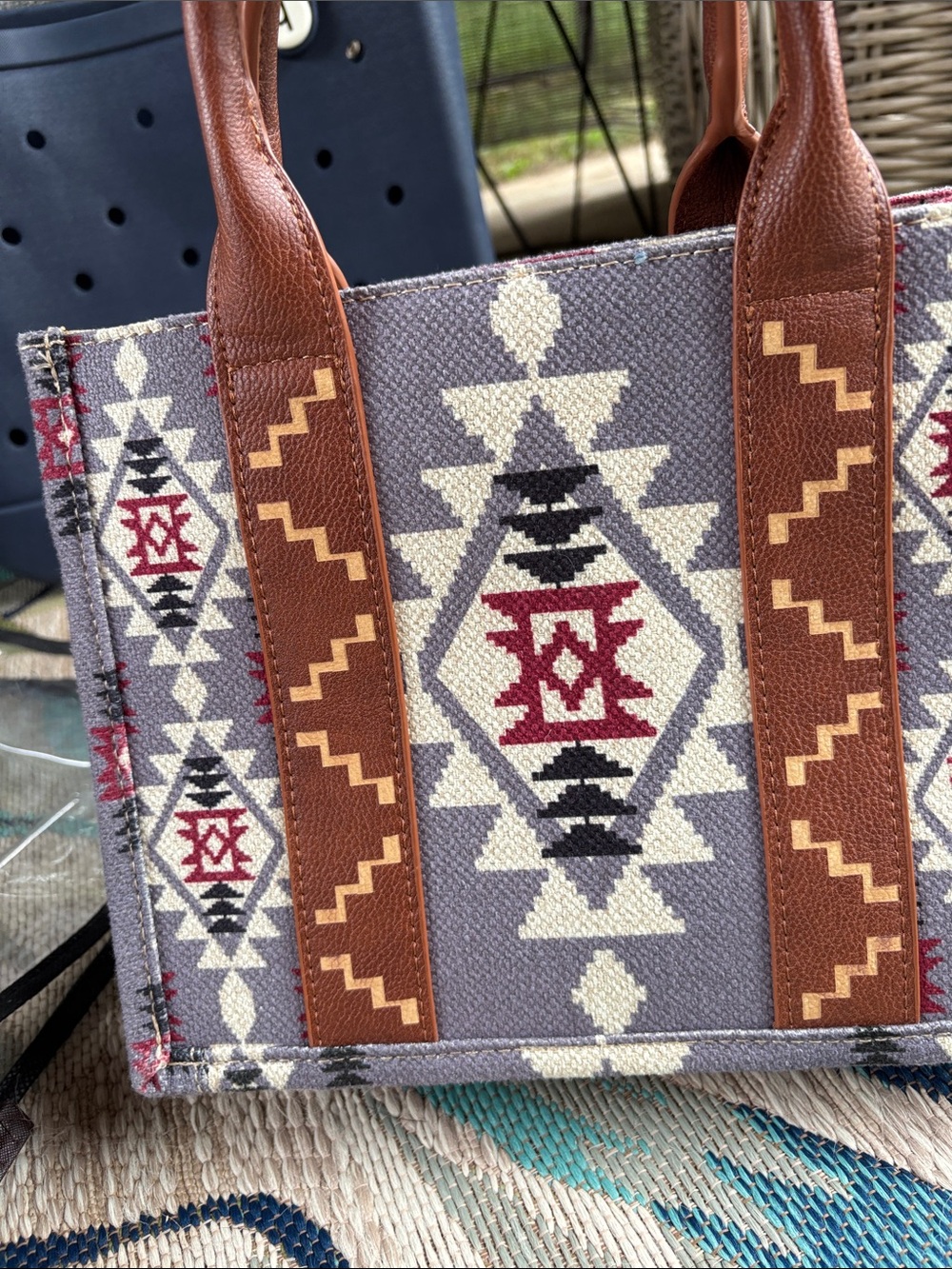 Wrangler Gray, Brown & Red Southwestern Tote - Picture 3 of 5